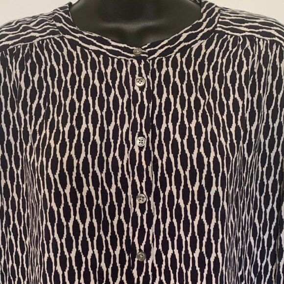 LOFT Collarless 1/4 Button Long Sleeve Blouse - Picture 2 of 9